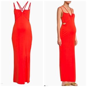 Emilia George Bella Maternity Cut-Out Sleeveless Maxi Dress XS Tomato Red Orange